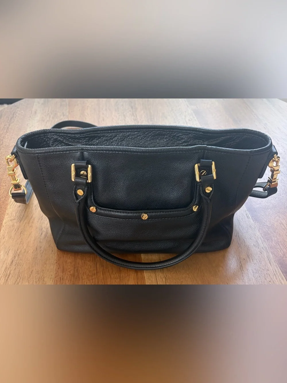 Tory Burch Amanda Medium Tote black pebbled leather detachable strap